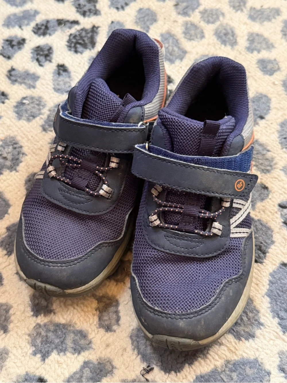 Stride Rite Navy and Gray Kids Sneakers with Orange Trim